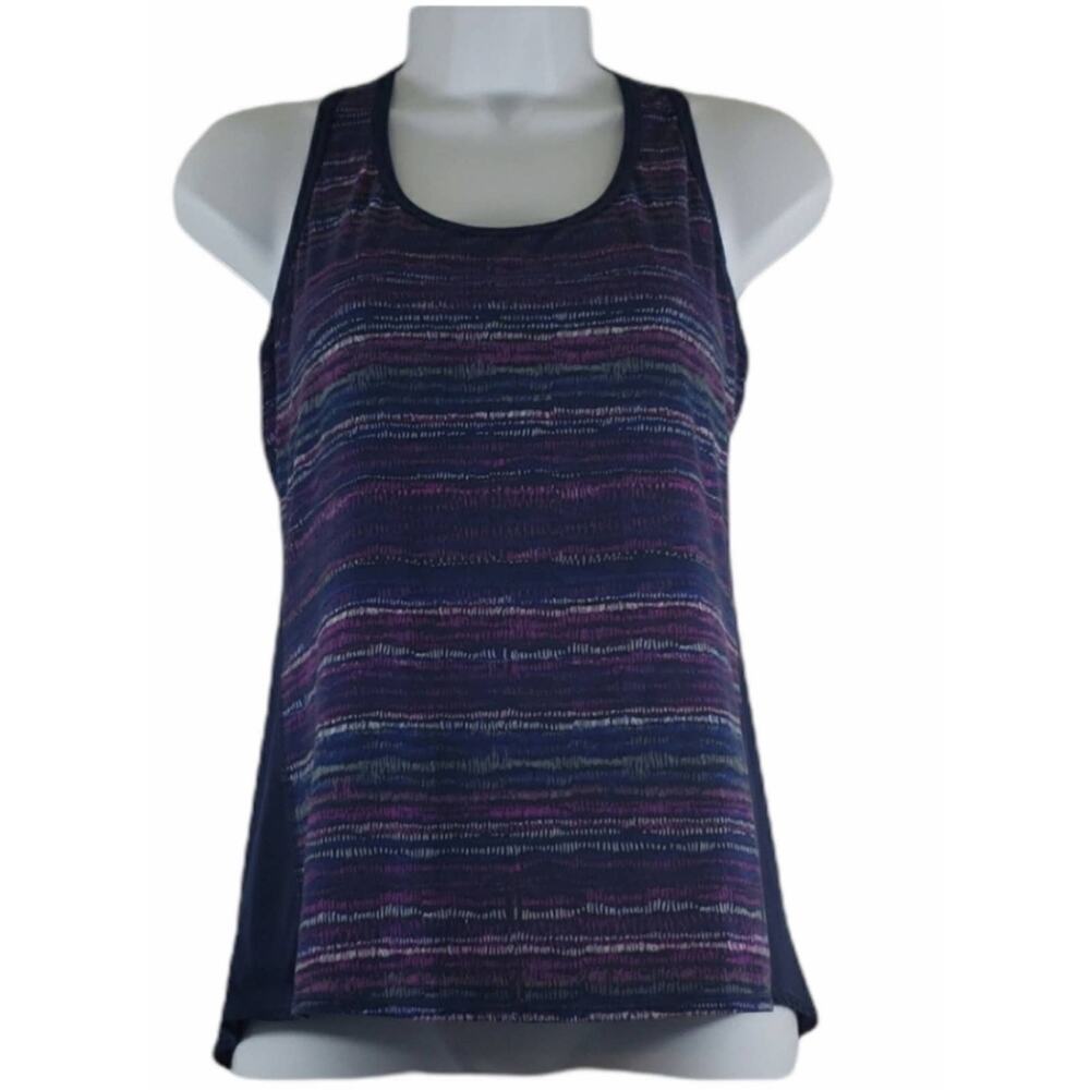 Athleta Navy/Multi Color Retreat Print Chi Striped Racerback Tank Top Small